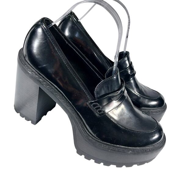 MADDEN GIRL! KASSIDY ULTRA CHUNKY HEEL, PLATFORM BLACK PATENT LOAFERS! SZ 8M - Picture 10 of 10